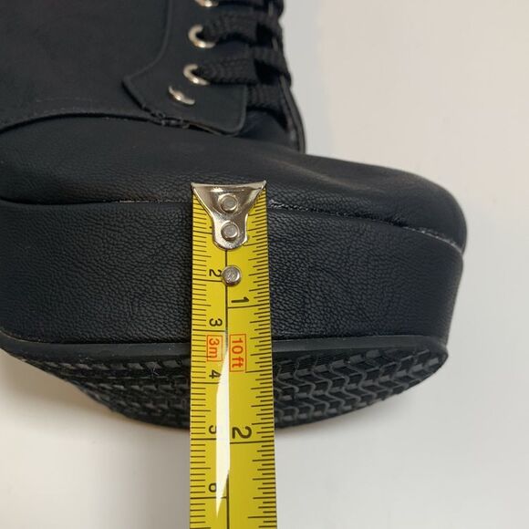 Platform 5.5” Lace Up Buckle Punk Combat Bootie Faux Leather Heel - Picture 6 of 6